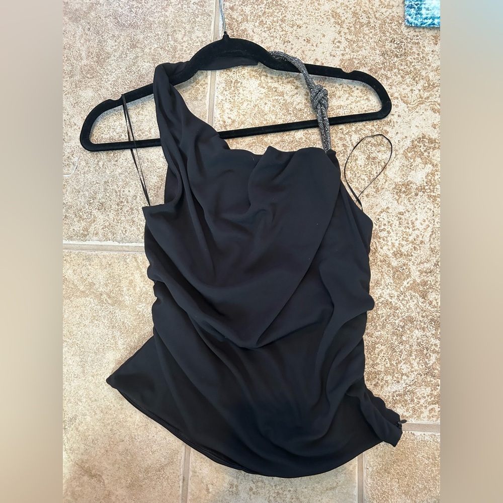 Zara Black halter top with decorative piece on one side, NWT, size Large